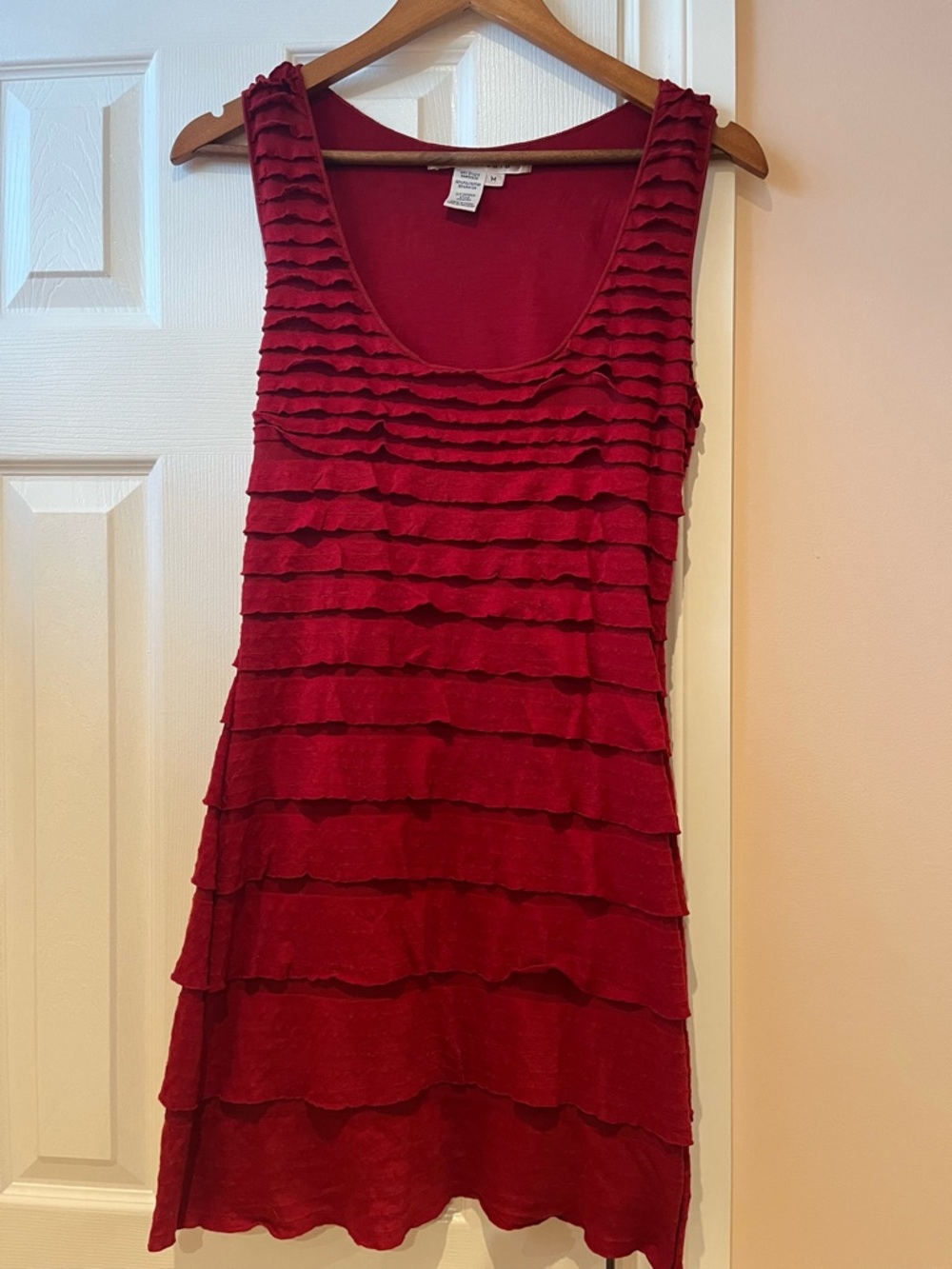 Max Studio Burgundy Ruffle Tiered Scoop Neck Mini Dress